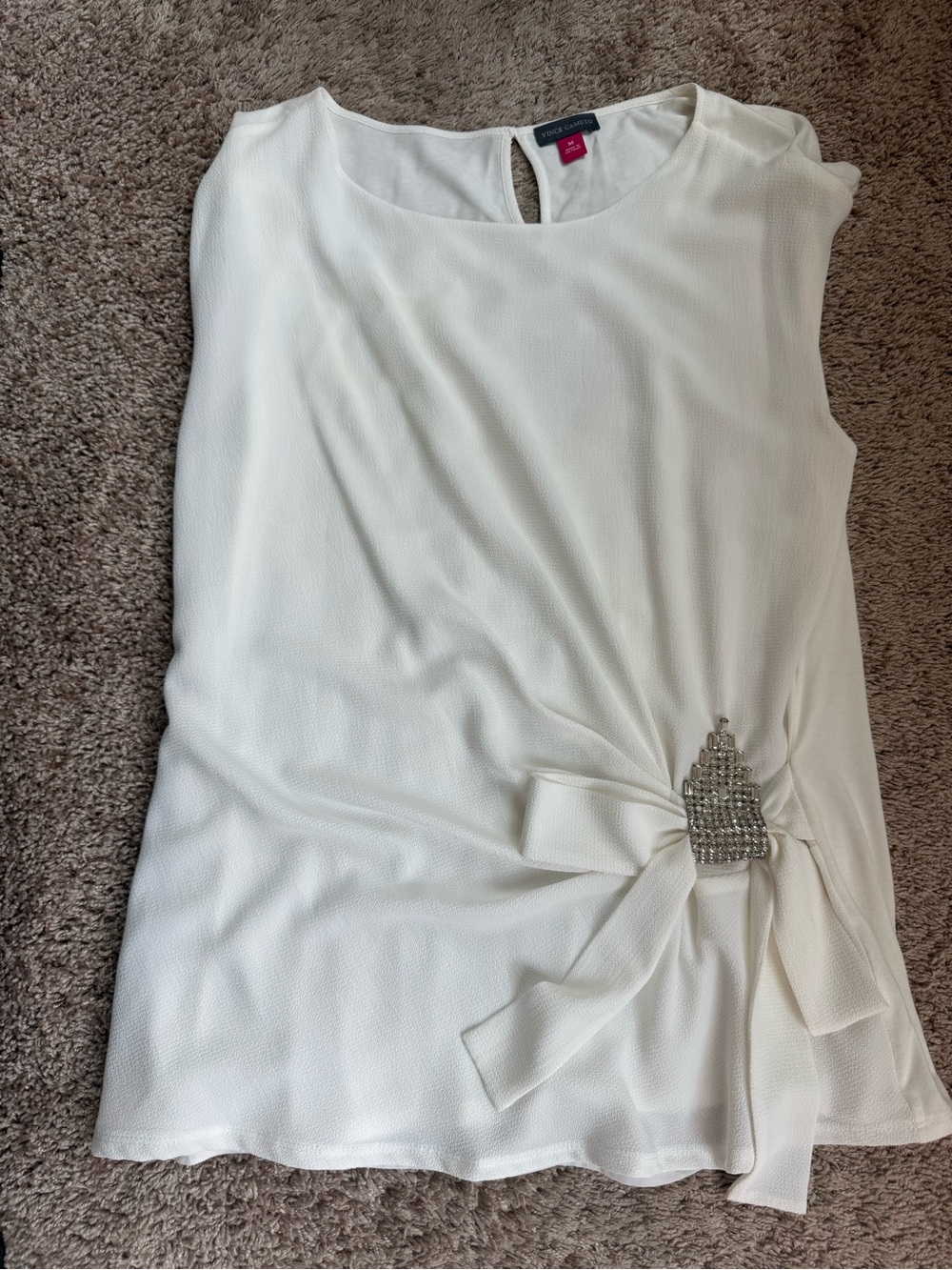Vince Camuto Ivory Sleeveless Bow-Detail Blouse with Brooch